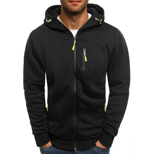 Veste de sport à capuche pour homme noire avec zips et cordons vert fluo éclatants