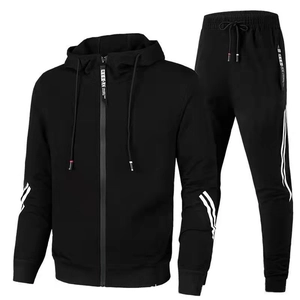 Men Tracksuit Cotton Blend Fleece Lined Hoodie Top And Jogger Pants Sporty Contrast Stripe Letters Casual Running Sweatsuit
