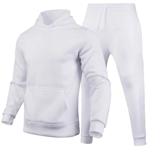 Detail of fleece hooded sweatshirt and jogger set with white cotton fabric texture