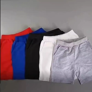 Detail of five-color kids sports shorts set with elastic waist and side pockets