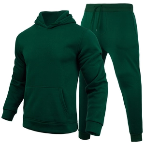 Deep green tracksuit with hooded fleece sweatshirt and elastic drawstring joggers set