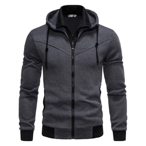 Men's slim fit hoodie with deep grey and black contrast stitching and drawstring hood