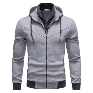 Men's stylish slim fit zip-up hoodie with layered contrast color block and hood
