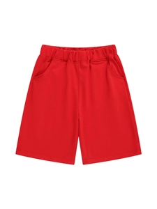 Kids vibrant red knit sports shorts with elastic waistband and side pockets