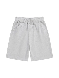 Kids grey heather cotton sports shorts with elastic waistband and side pockets