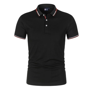 Men's Casual Short Sleeve Polo Shirt Breathable Polyester Solid Color Top With Striped Trim Collar Regular Fit Fashion Shirt
