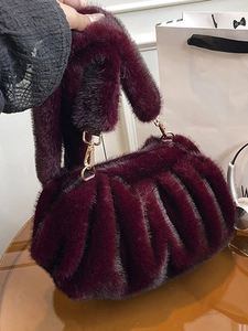 Mode Femmes Peluche Fausse Fourrure Sac à Épaule Nuage Grande Capacité Automne Hiver Plissé Sac Seau Couleur Unie Sac