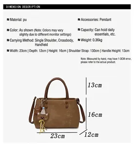 Guida alle dimensioni della borsa a secchiello marrone, altezza 16cm con ciondolo a orso