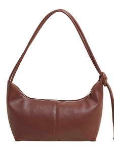 Vintage brown leather crescent shoulder bag with knotted strap and minimalist stitching