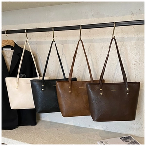 Minimalist leather tote bag collection in beige, black, brown and dark coffee colors