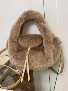 Women Faux Fur Tote Bag Soft Plush Shoulder Bag Winter Warm Crossbody Bag With PU Strap Fashion Daily Ladies Handbag