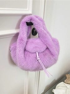 Chic light purple plush crescent handbag with faux fur texture for winter fashion