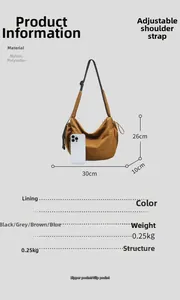 Tabella taglie e specifiche della borsa hobo in nylon con tracolla regolabile