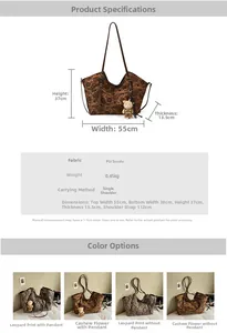 Detailed size specifications for large vintage tote bag with paisley and leopard prints
