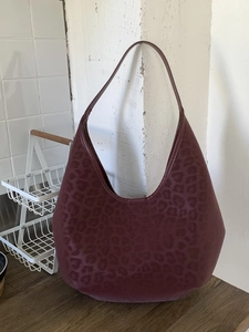 Vintage burgundy leopard print hobo bag, large capacity shoulder tote for women