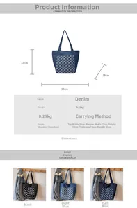 Guide des tailles pour sac cabas en jean avec dimensions et options de port