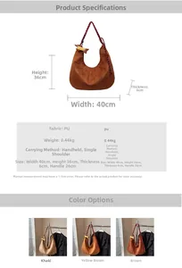 Detailed size chart for the retro PU leather hobo bag with braided strap and charm