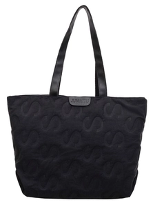 Minimalist black S-quilted nylon tote bag for women with large capacity shoulder straps