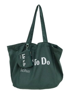 Dark green canvas tote bag with letter print and matching mini pouch for women
