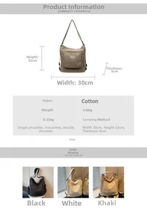Detailed chart of large capacity tote bag dimensions and versatile carrying methods