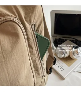 Detailed view of back vertical hidden zipper pocket on nylon tote backpack with phone storage