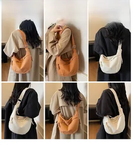 Sac bandoulière en toile minimaliste avec sangle réglable présenté sous plusieurs angles