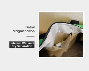 Detail magnification showing internal dry and wet separation pocket in large travel bag