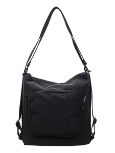 Versatile black nylon tote bag and backpack with large capacity and multi-pocket design