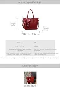 Tabella taglie dettagliata per borsa in pelle PU bordeaux con dimensioni e varie modalità