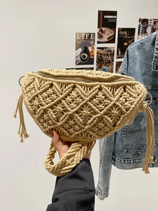 Bohemian Handmade Woven Crossbody Bag For Women Vintage Hollow Macrame Tassel Dumpling Chest Bag Fashion Vacation Bag