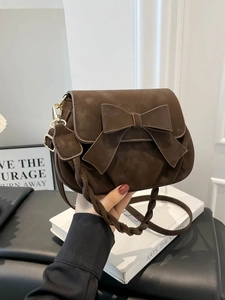 Borsa a Sella da Donna di Design di Nicchia Borsa a Tracolla alla Moda con Grande Fiocco Tracolla Intrecciata Retro Sweet