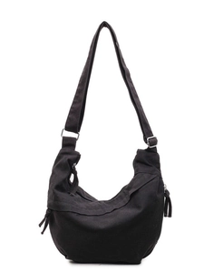 Sac hobo minimaliste en toile noire avec bandoulière réglable et détail de fermeture éclair