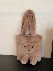 Women's Cute 3D Bear Plush Tote Bag Large Capacity Color Block Faux Fur Shoulder Bag Underarm Handbag Warm Winter Fashion Bag
