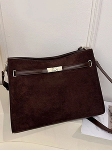 Vintage Suede Large Capacity Shoulder Bag For Women Fashion Color Contrast Turn Lock Crossbody Tote Bag For Daily Commute
