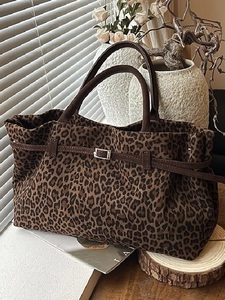 Bolso Tote de PU con Estampado de Leopardo para Mujer Gran Capacidad Textura de Gamuza Vintage Bolso de Hombro Minimalista