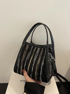 Bolso Bombonera de Rayas Tejidas para Mujer Cuero Sintético Patchwork Bolso de Mano Pequeño Bandolera Casual Color de Contraste