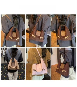 Sac hobo vintage multifonction avec nœuds, porté en sac à dos ou en bandoulière