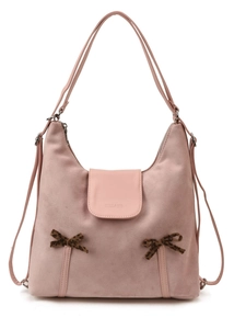Sac à dos vintage rose en faux daim avec nœuds léopard et rabat à fermoir magnétique