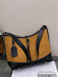 Retro contrast color suede shoulder bag with black leather base and stylish strap