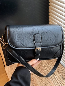 Women Retro PU Leather Crossbody Bag Small Square Underarm Handbag With Adjustable Strap Fashion Solid Color Stitching Purse