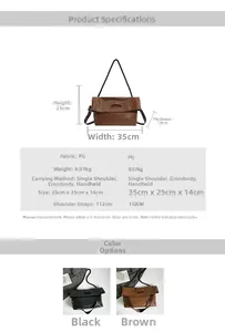 Detailed dimension guide for large PU leather tote bag showing width 35cm and height 25cm