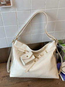 Grand sac cabas rétro blanc crème avec sangle décorative et petite pochette pendante