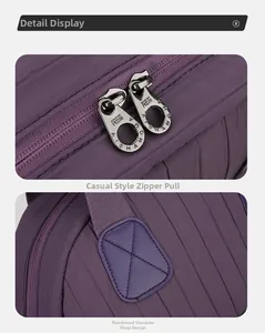Detailed macro view of heavy-duty metal zippers and reinforced shoulder strap stitching