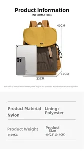 Größenvergleich und Spezifikationen des zweifarbigen 0.29KG Nylon Rucksacks