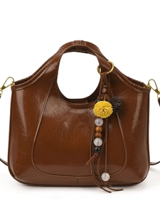 Sac à bandoulière minimaliste marron foncé avec charme ethnique et grande capacité