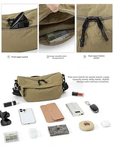 Détails des poches du sac en nylon kaki et de sa capacité de stockage quotidienne