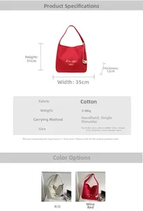Tabella delle dimensioni e guida ai colori per la borsa grande in tela stile tote 35x31x12cm