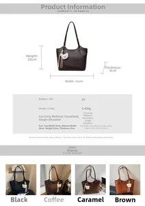 Detailed size specifications and color options for the stylish PU leather tote bag