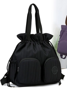 Wasserdicht Nylon Gefaltet Kordelzug Rucksack Für Damen Große Kapazität Tragetasche Schultertasche Lässig Reise Tasche
