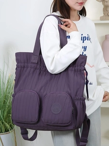Violetter, plissierter wasserdichter Nylon Rucksack und Tragetasche für Damen